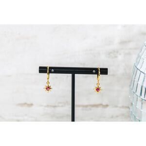 North Star Charm Huggie Hoop Earrings in Hot Pink and Gold